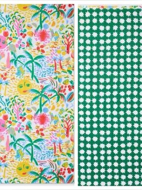 ROLLER RABBIT NEW Vacation Reversible Two Person Beach Towel -Yellow/Green